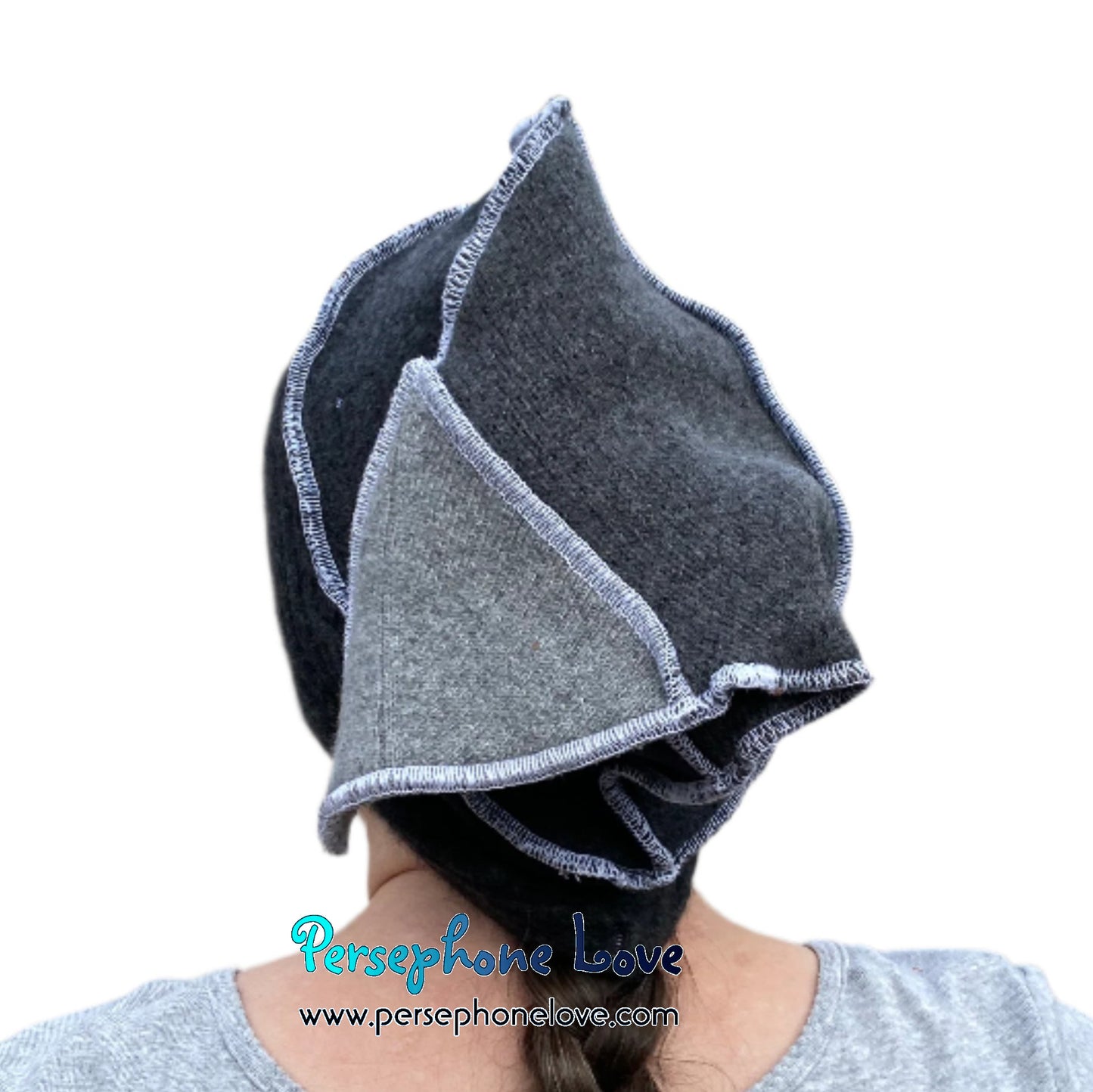 Katwise inspired grey 100% felted cashmere/fleece recycled sweater elf hat-1519