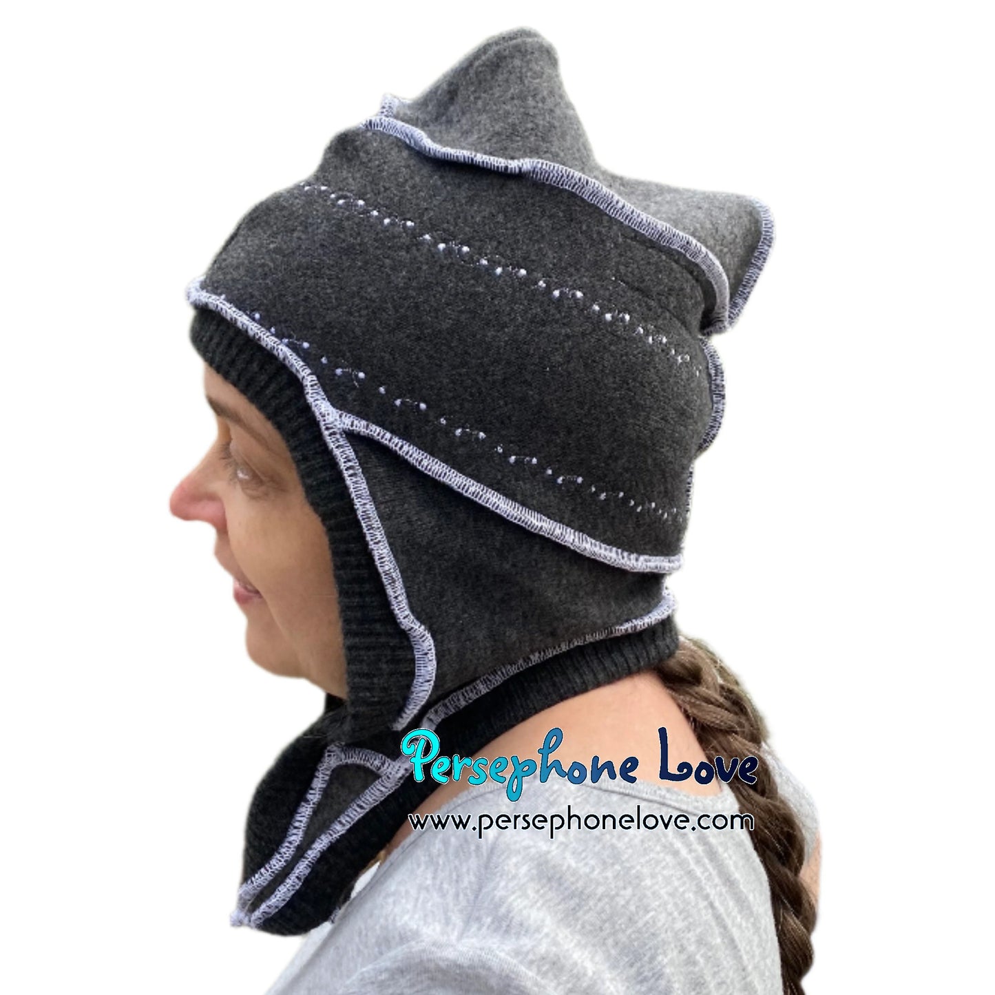 Katwise inspired grey felted 100% cashmere pixie jester hat-1520