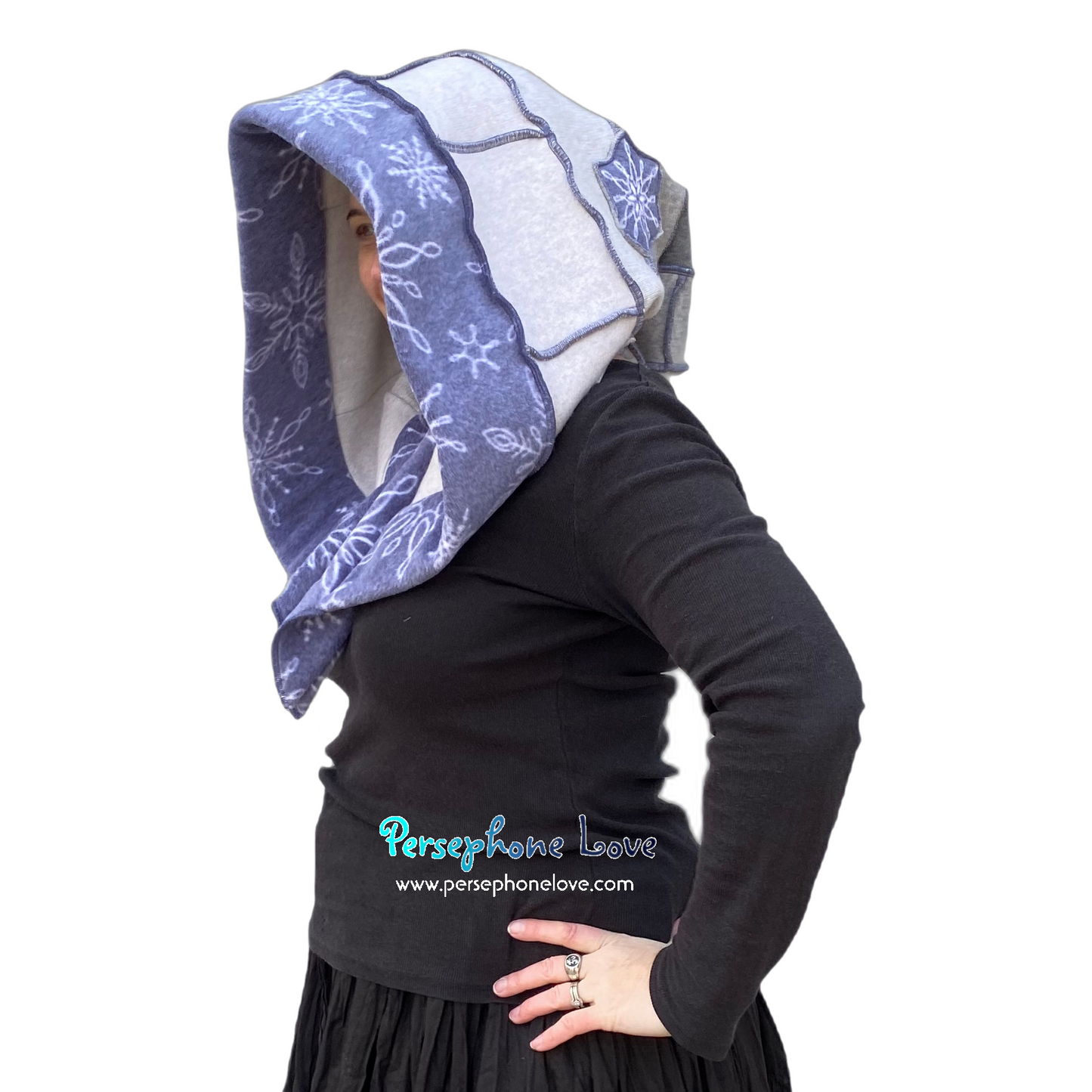 Katwise inspired grey felted 100% cashmere recycled sweater elf hat/hood-1644