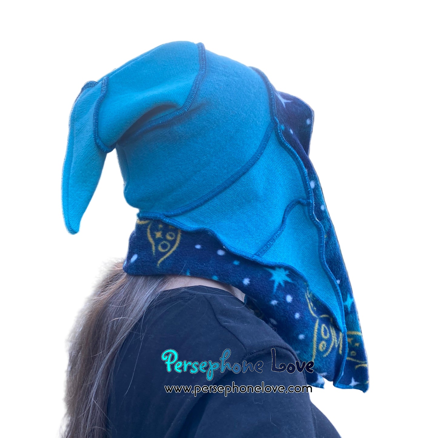 Katwise inspired teal felted 100% cashmere pixie jester hat-1819