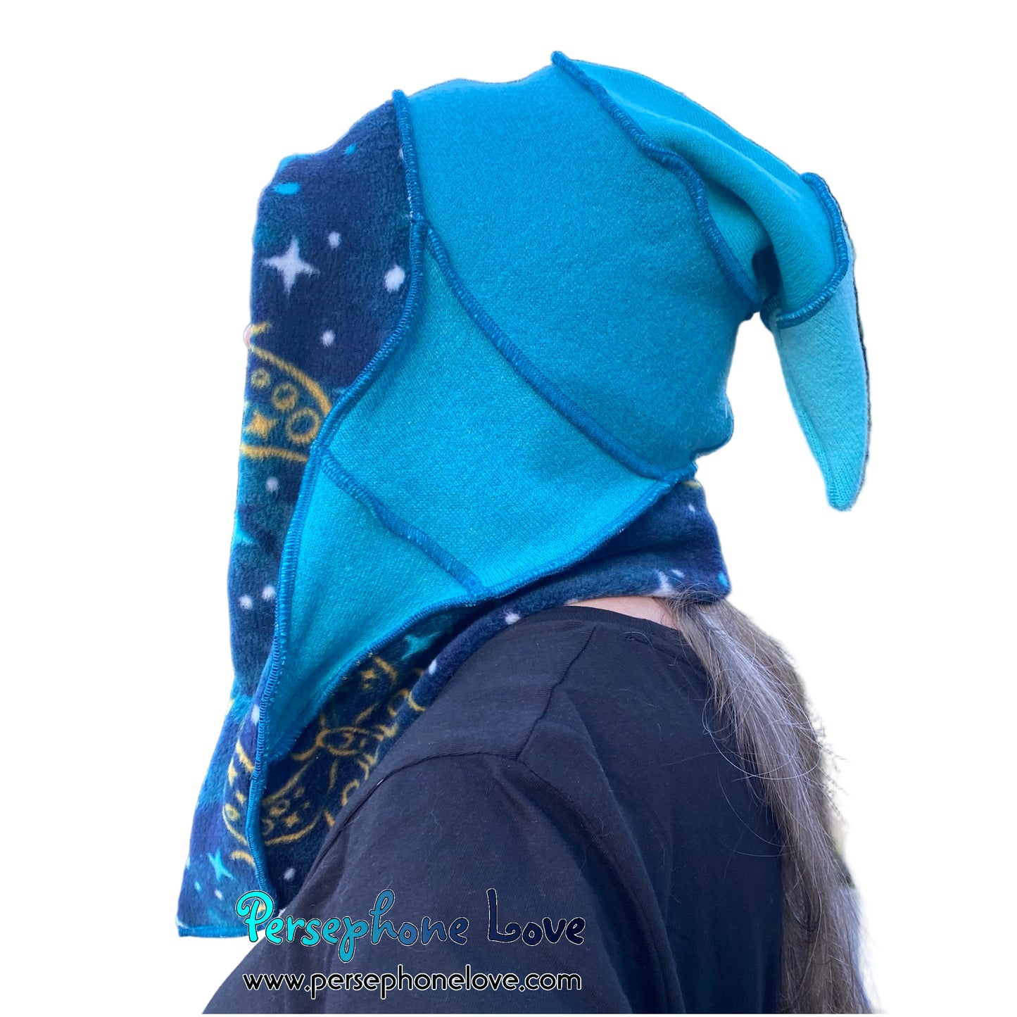 Katwise inspired teal felted 100% cashmere pixie jester hat-1819