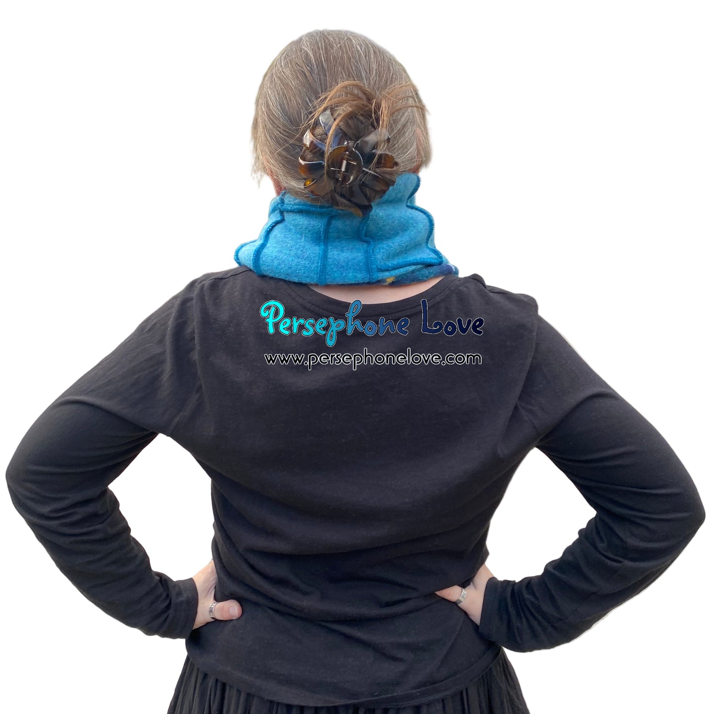 Patchwork teal 100% cashmere upcycled needle-felted sweater scarf -1821