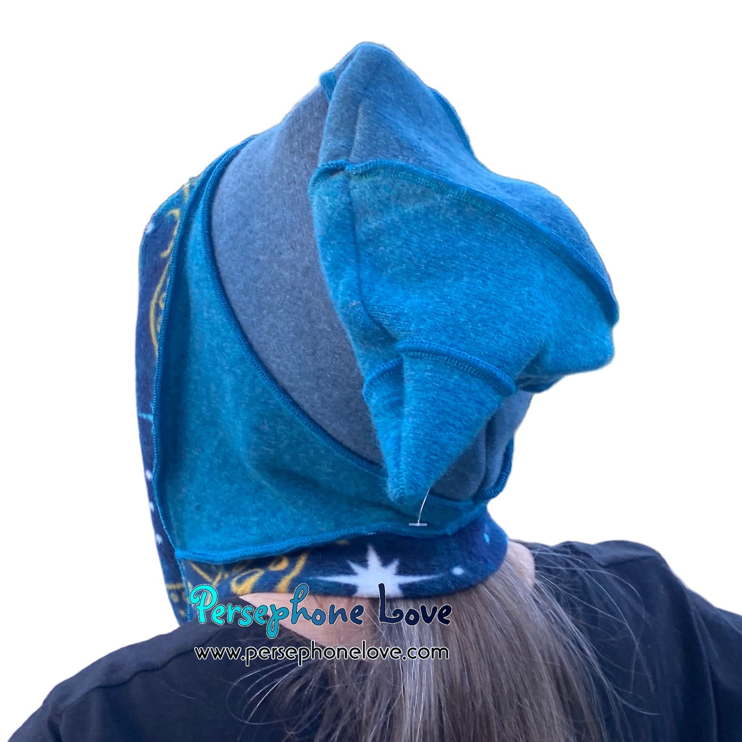 Katwise inspired teal felted 100% cashmere pixie jester hat-1824