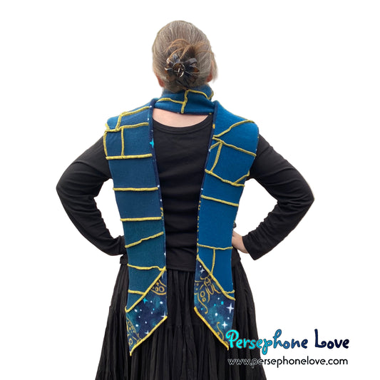 Patchwork teal 100% cashmere upcycled needle-felted sweater scarf -1832