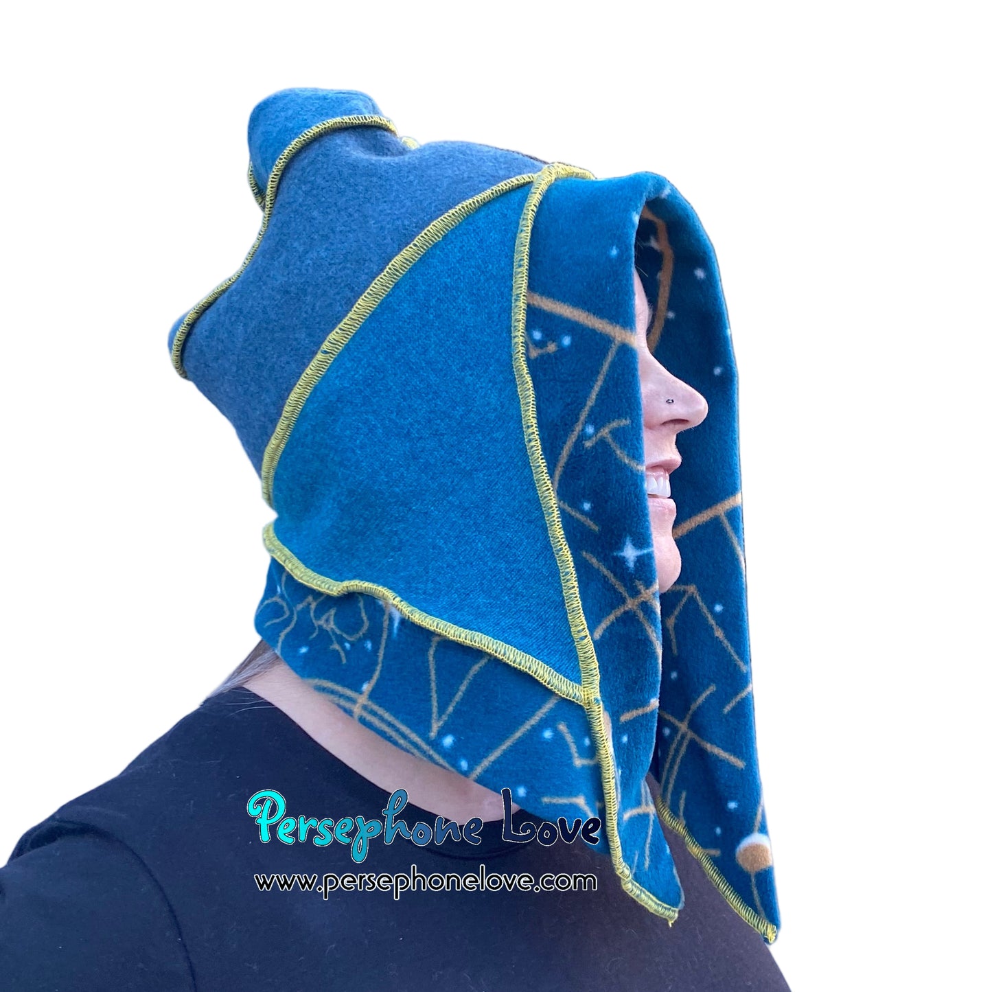 Katwise inspired teal felted 100% cashmere pixie jester hat-1840