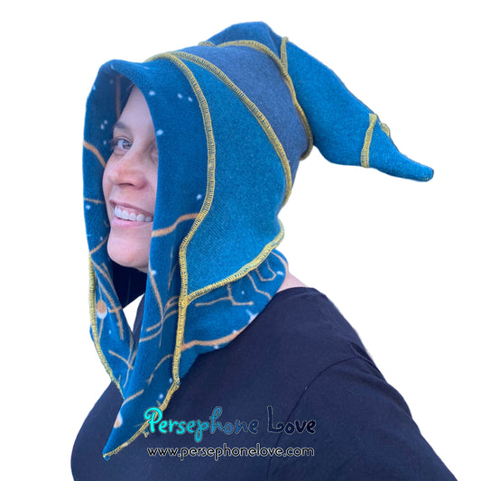 Katwise inspired teal felted 100% cashmere pixie jester hat-1840