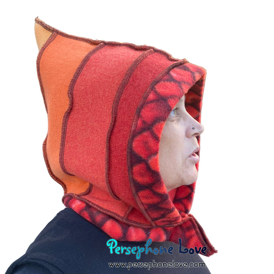 Machine felted 100% cashmere recycled sweater pixie elf hat/hood-1842