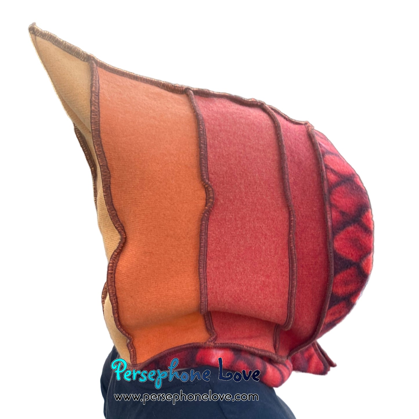 Machine felted 100% cashmere recycled sweater pixie elf hat/hood-1842