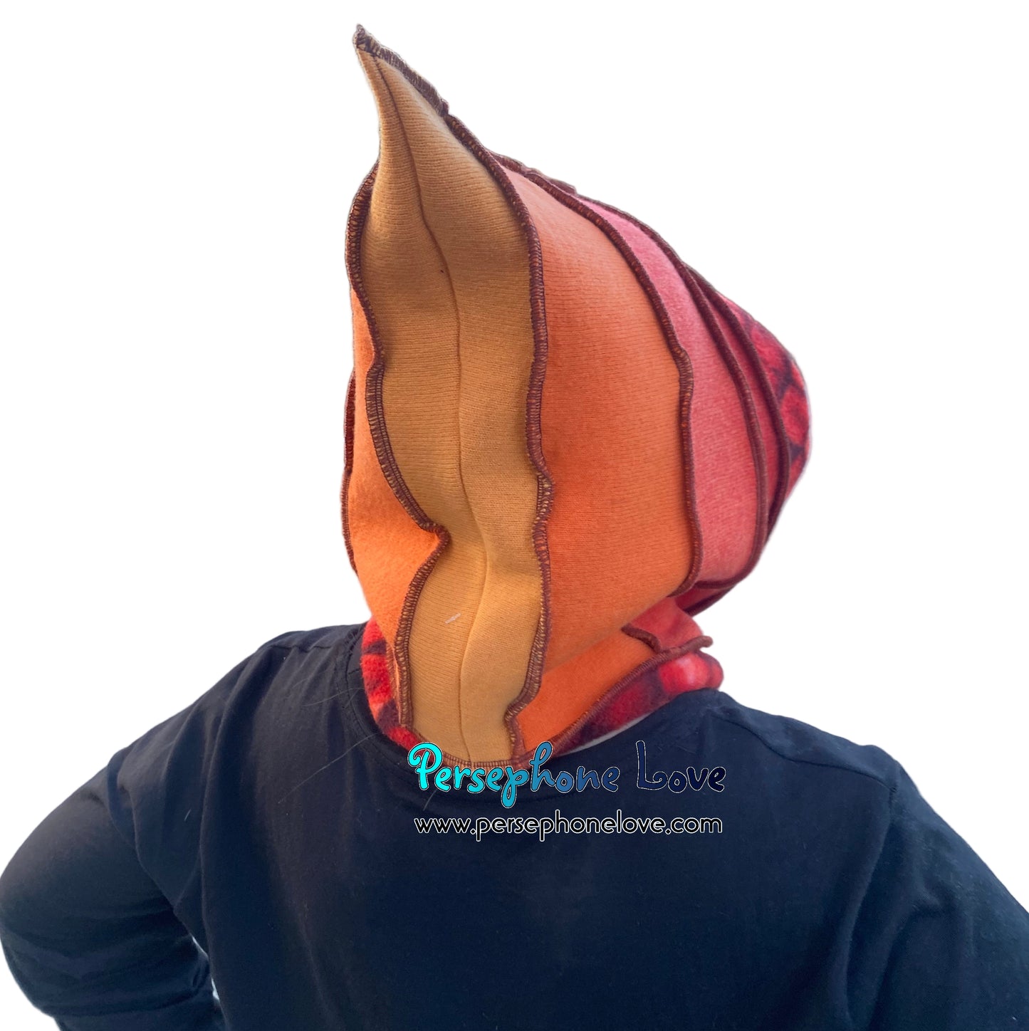 Machine felted 100% cashmere recycled sweater pixie elf hat/hood-1842