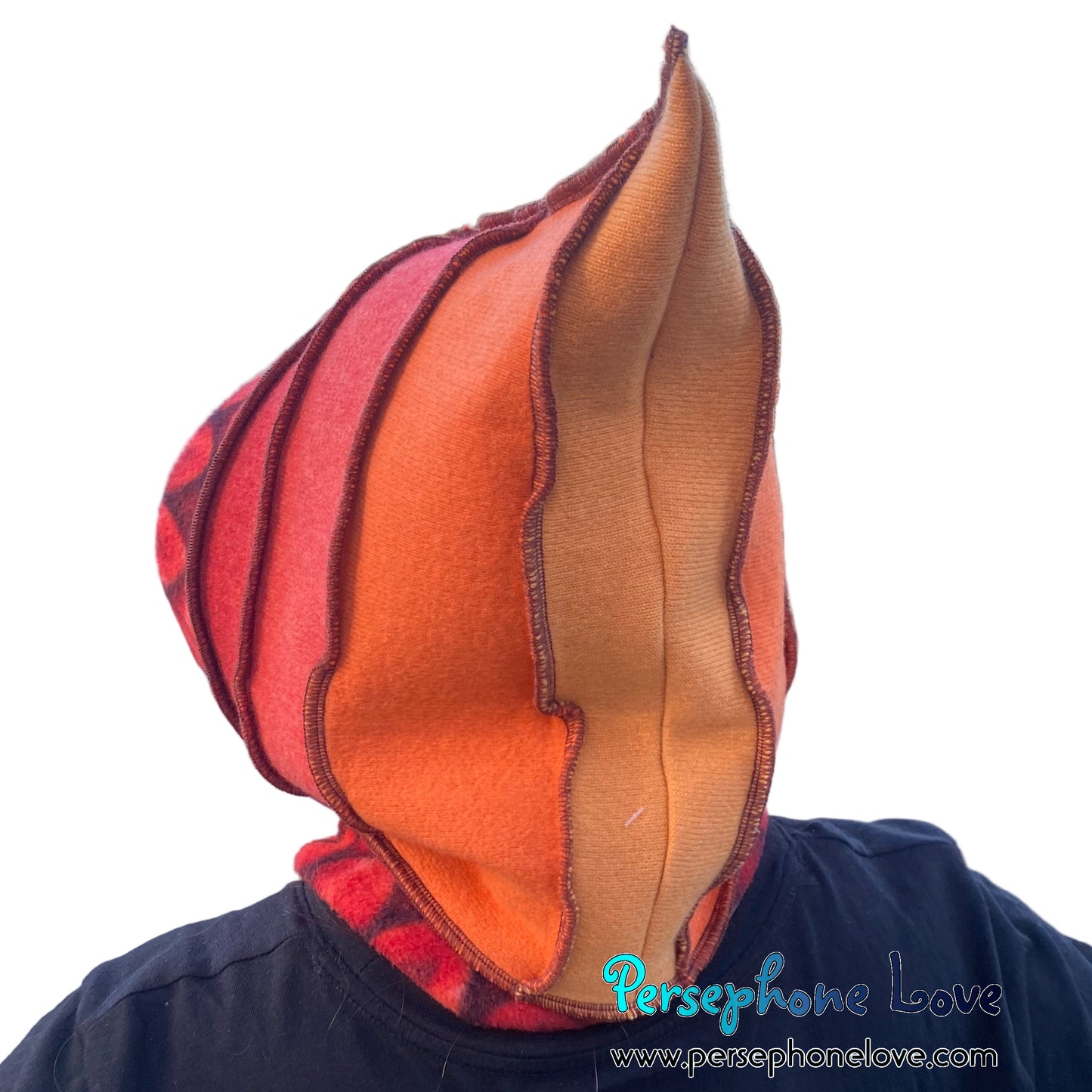 Machine felted 100% cashmere recycled sweater pixie elf hat/hood-1842