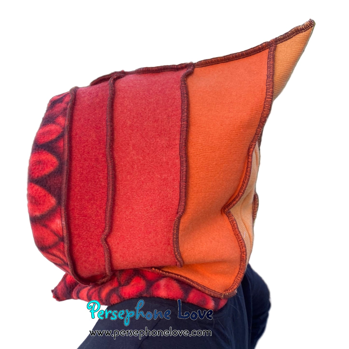 Machine felted 100% cashmere recycled sweater pixie elf hat/hood-1842