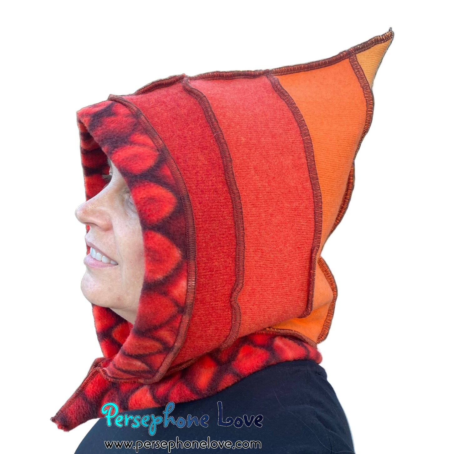 Machine felted 100% cashmere recycled sweater pixie elf hat/hood-1842