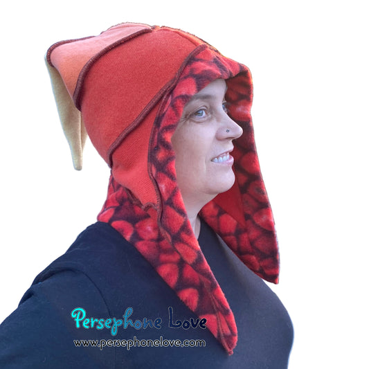 Katwise inspired red dragonscale felted 100% cashmere pixie jester hat-1850