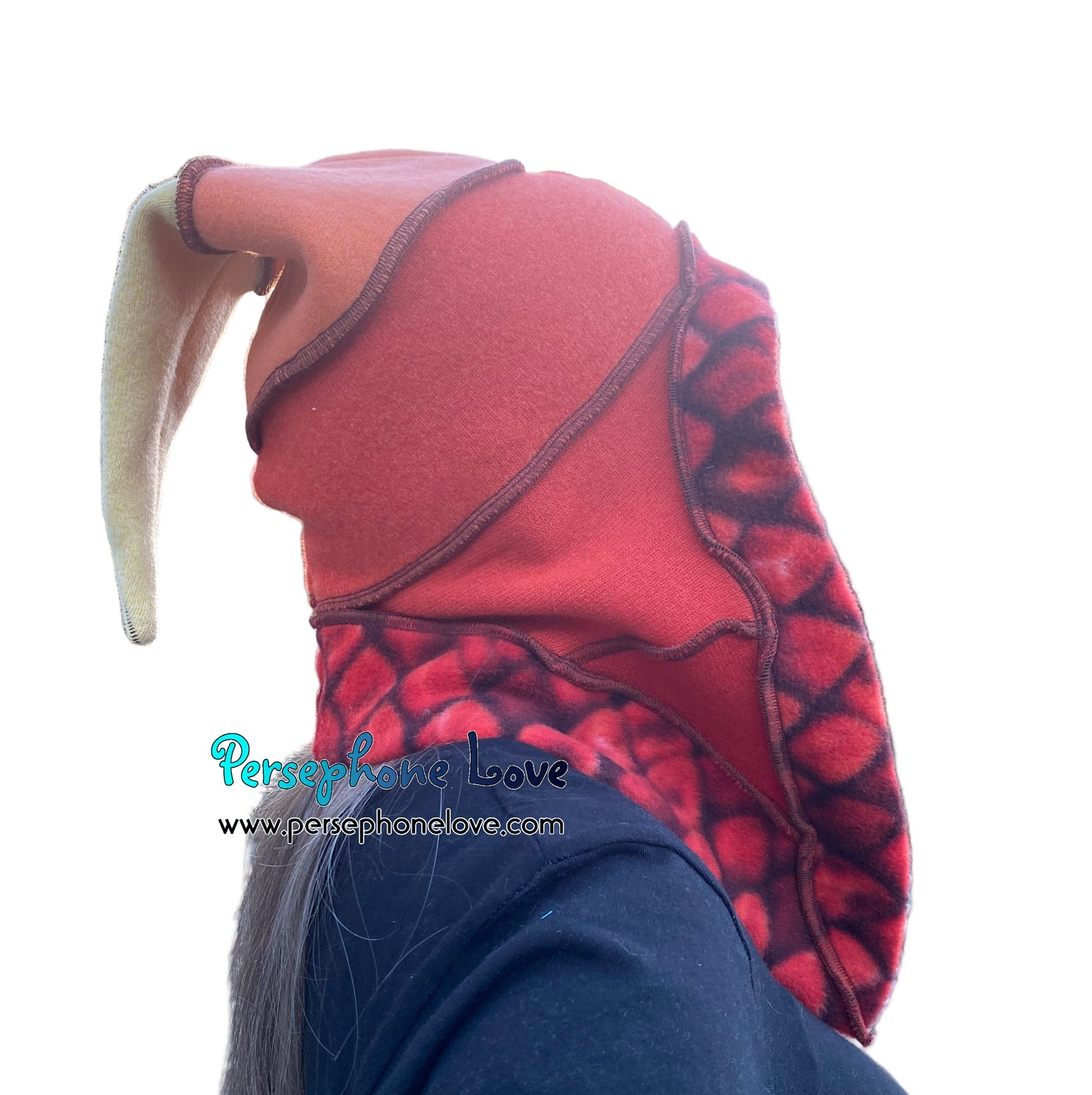 Katwise inspired red dragonscale felted 100% cashmere pixie jester hat-1850