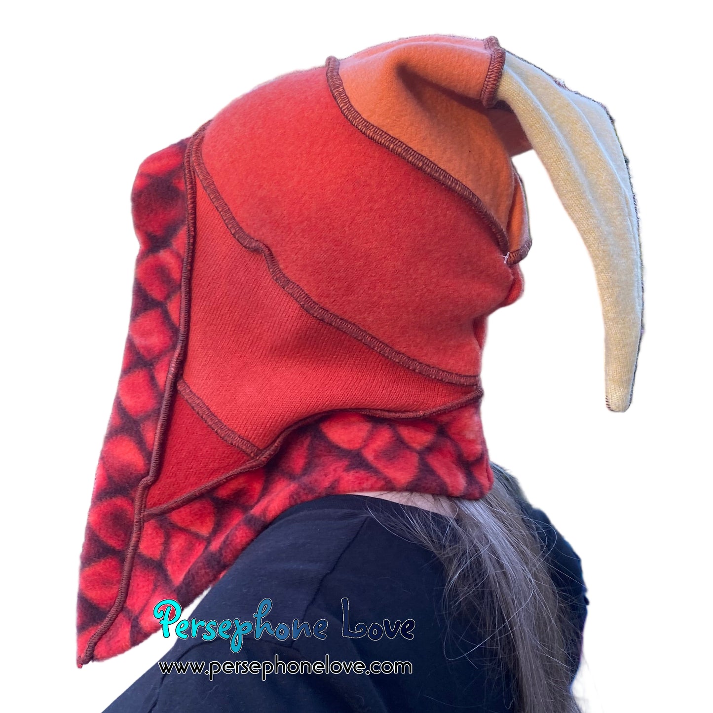 Katwise inspired red dragonscale felted 100% cashmere pixie jester hat-1850
