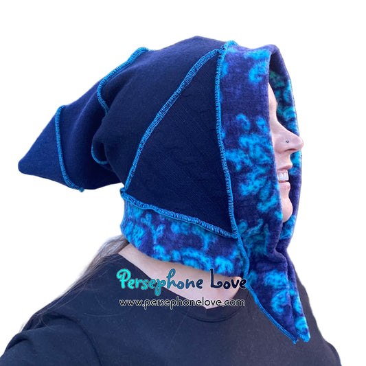 Katwise inspired blue felted 100% cashmere pixie jester hat-1856