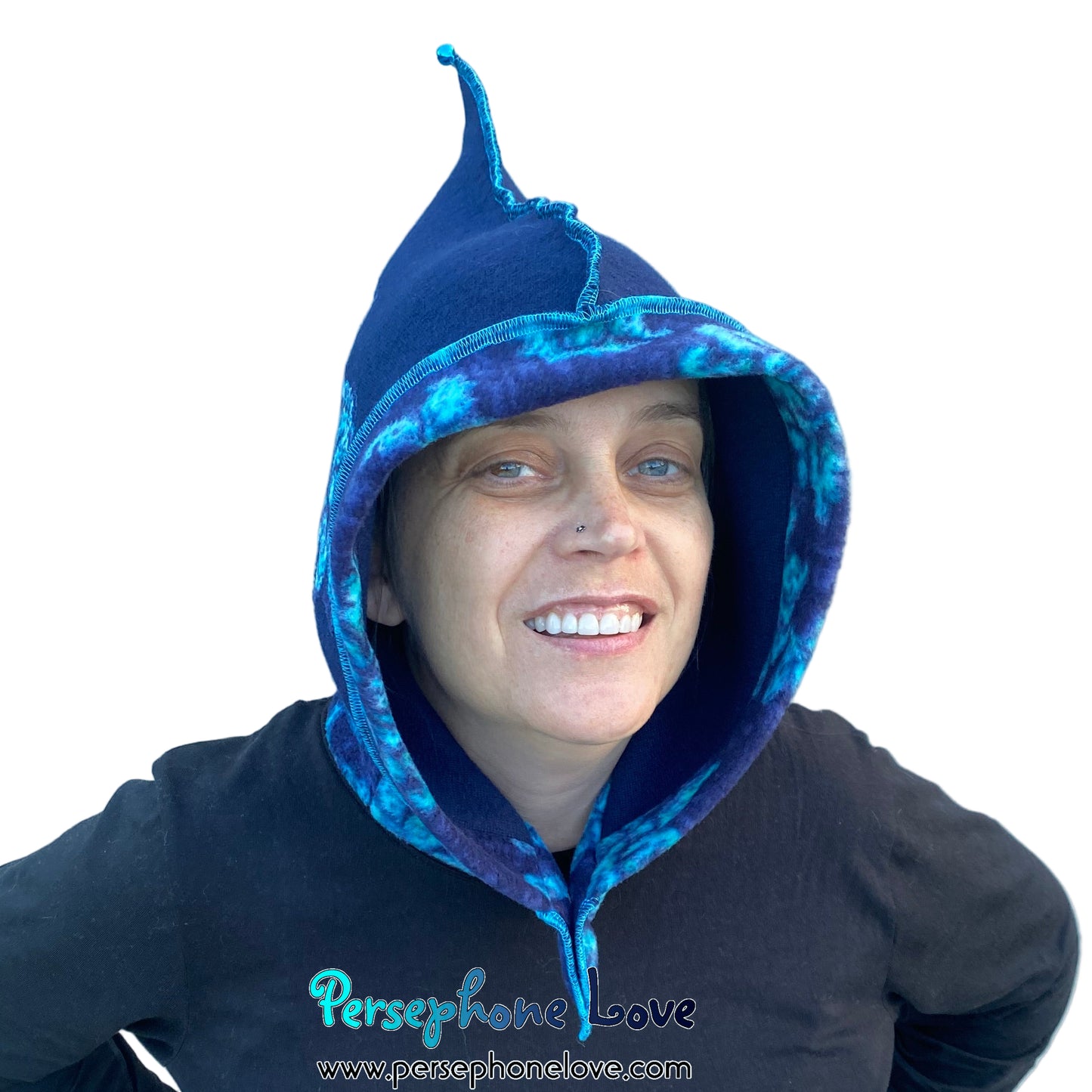 Machine felted 100% cashmere recycled sweater pixie elf hat/hood-1858