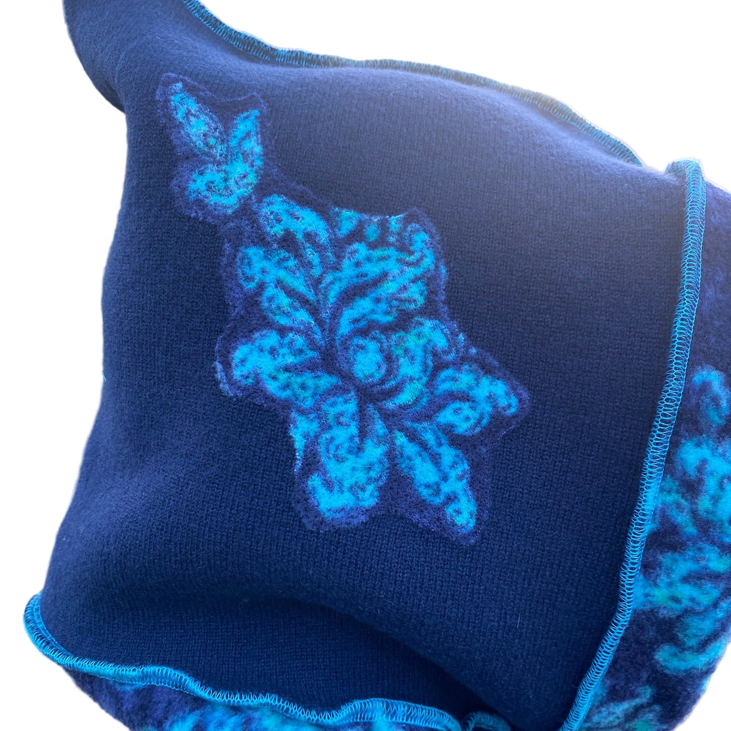 Machine felted 100% cashmere recycled sweater pixie elf hat/hood-1858