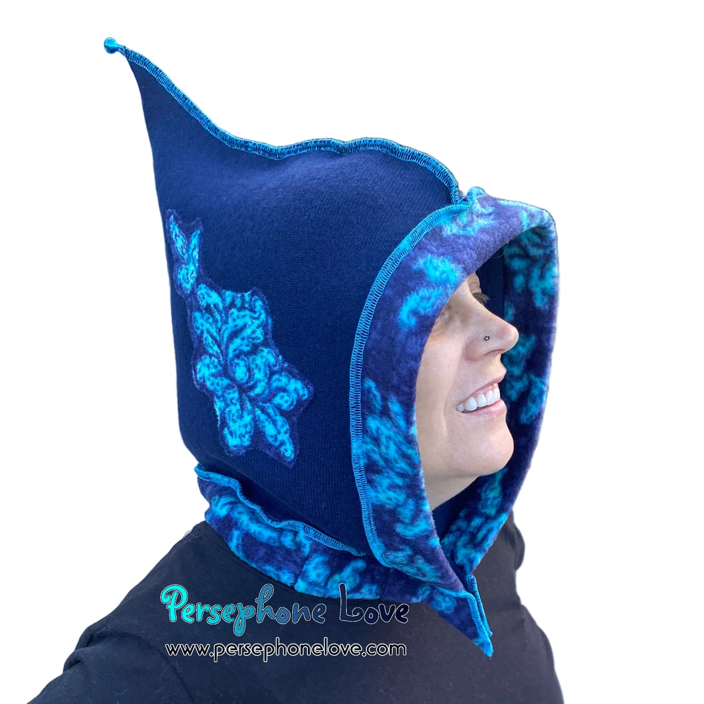 Machine felted 100% cashmere recycled sweater pixie elf hat/hood-1858