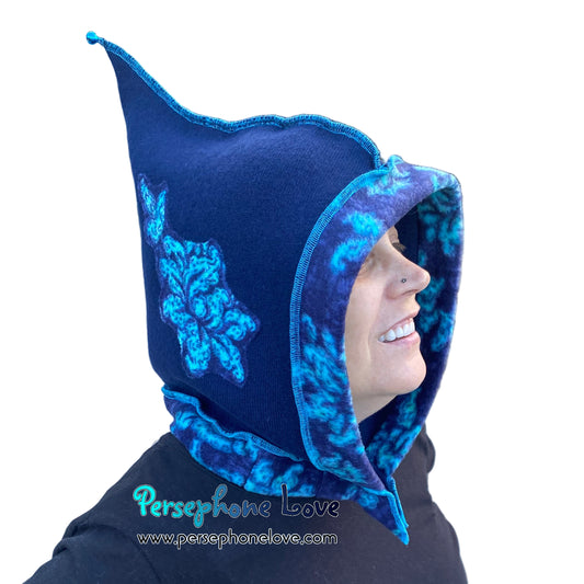 Machine felted 100% cashmere recycled sweater pixie elf hat/hood-1858