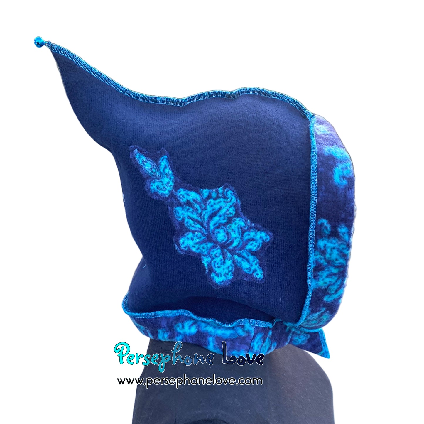 Machine felted 100% cashmere recycled sweater pixie elf hat/hood-1858