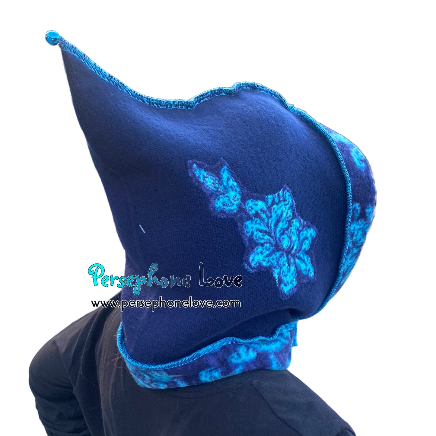 Machine felted 100% cashmere recycled sweater pixie elf hat/hood-1858