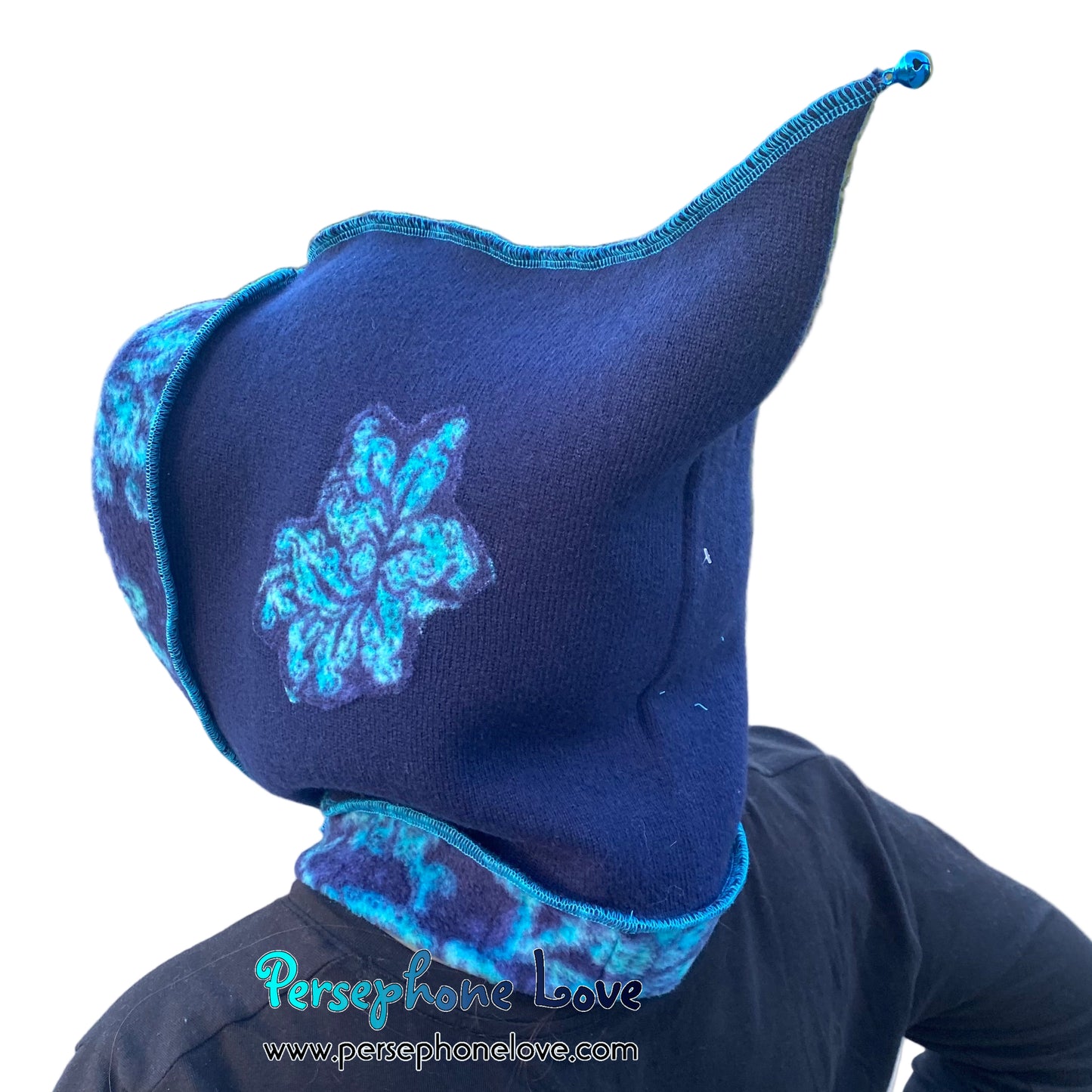 Machine felted 100% cashmere recycled sweater pixie elf hat/hood-1858
