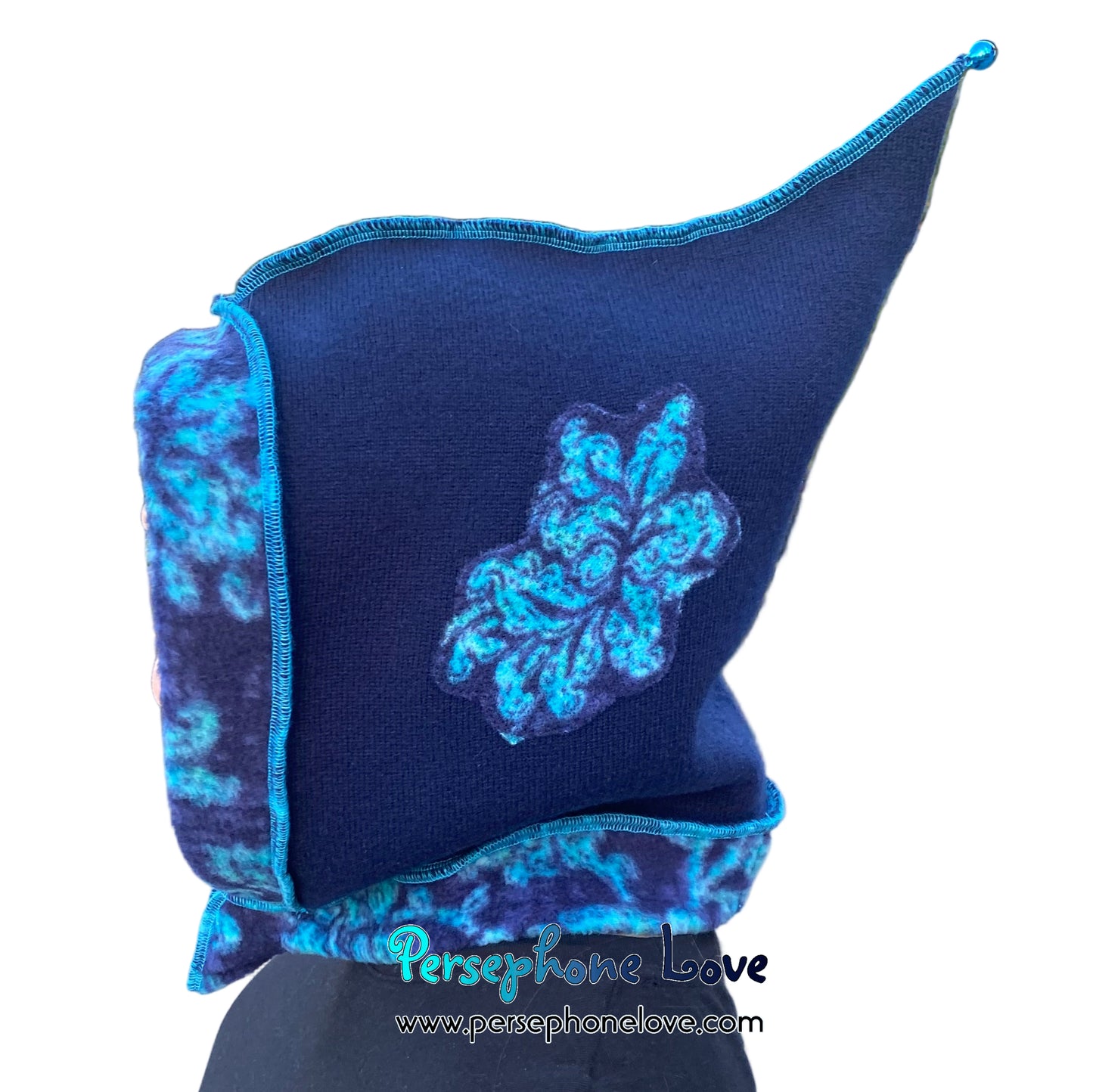Machine felted 100% cashmere recycled sweater pixie elf hat/hood-1858