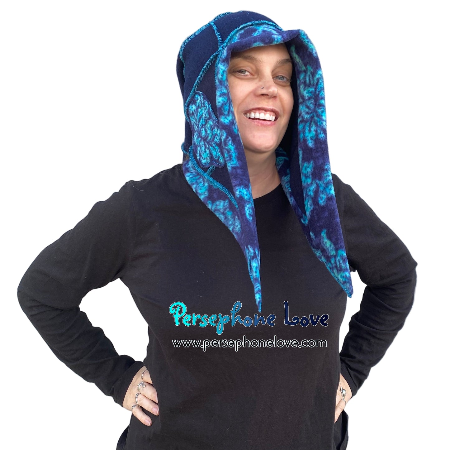 Katwise inspired blue felted 100% cashmere pixie jester hat-1860