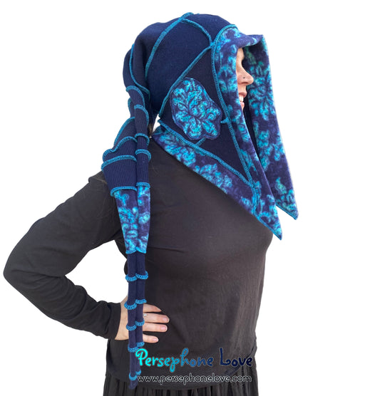 Katwise inspired blue felted 100% cashmere pixie jester hat-1860