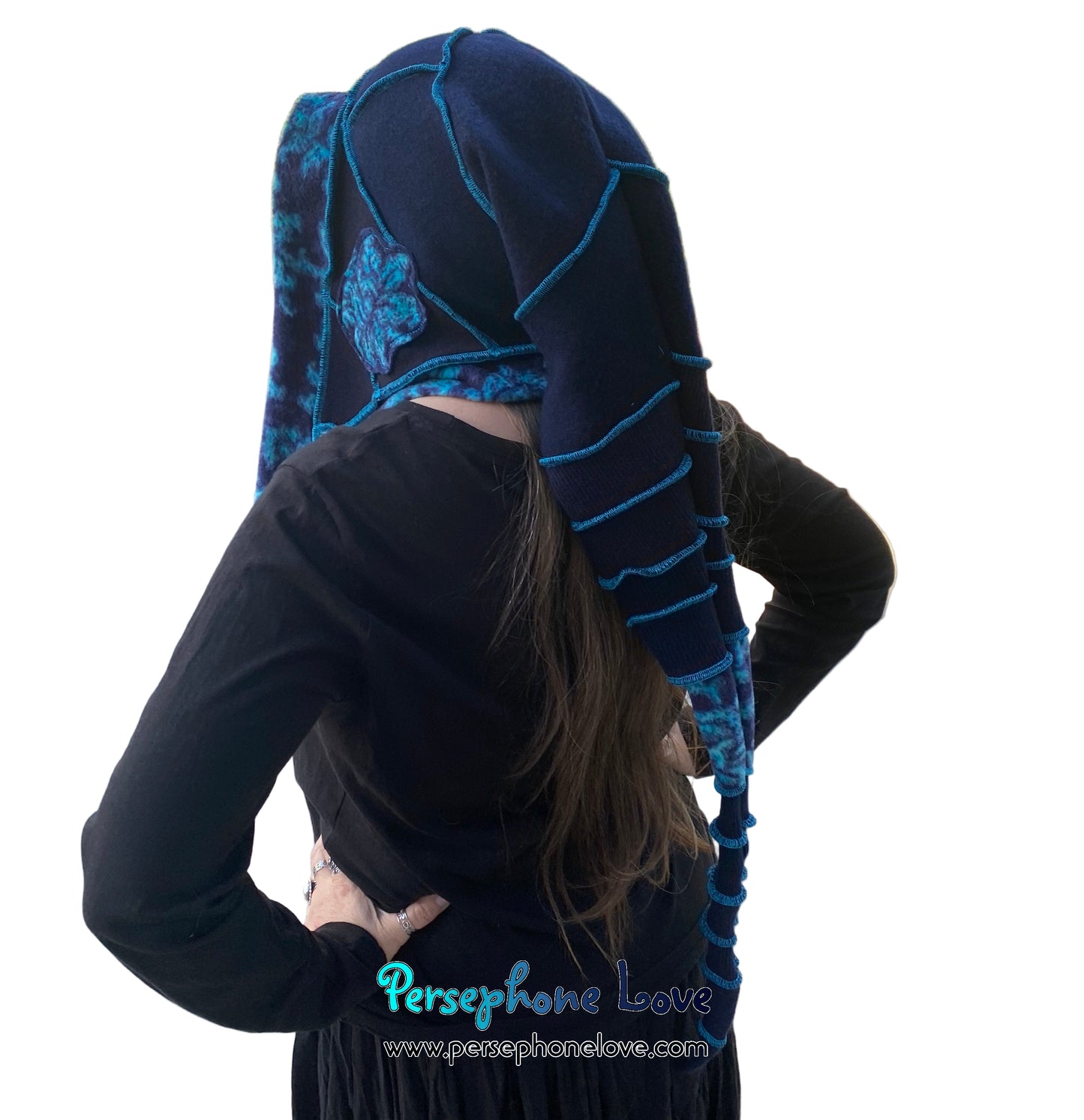Katwise inspired blue felted 100% cashmere pixie jester hat-1860