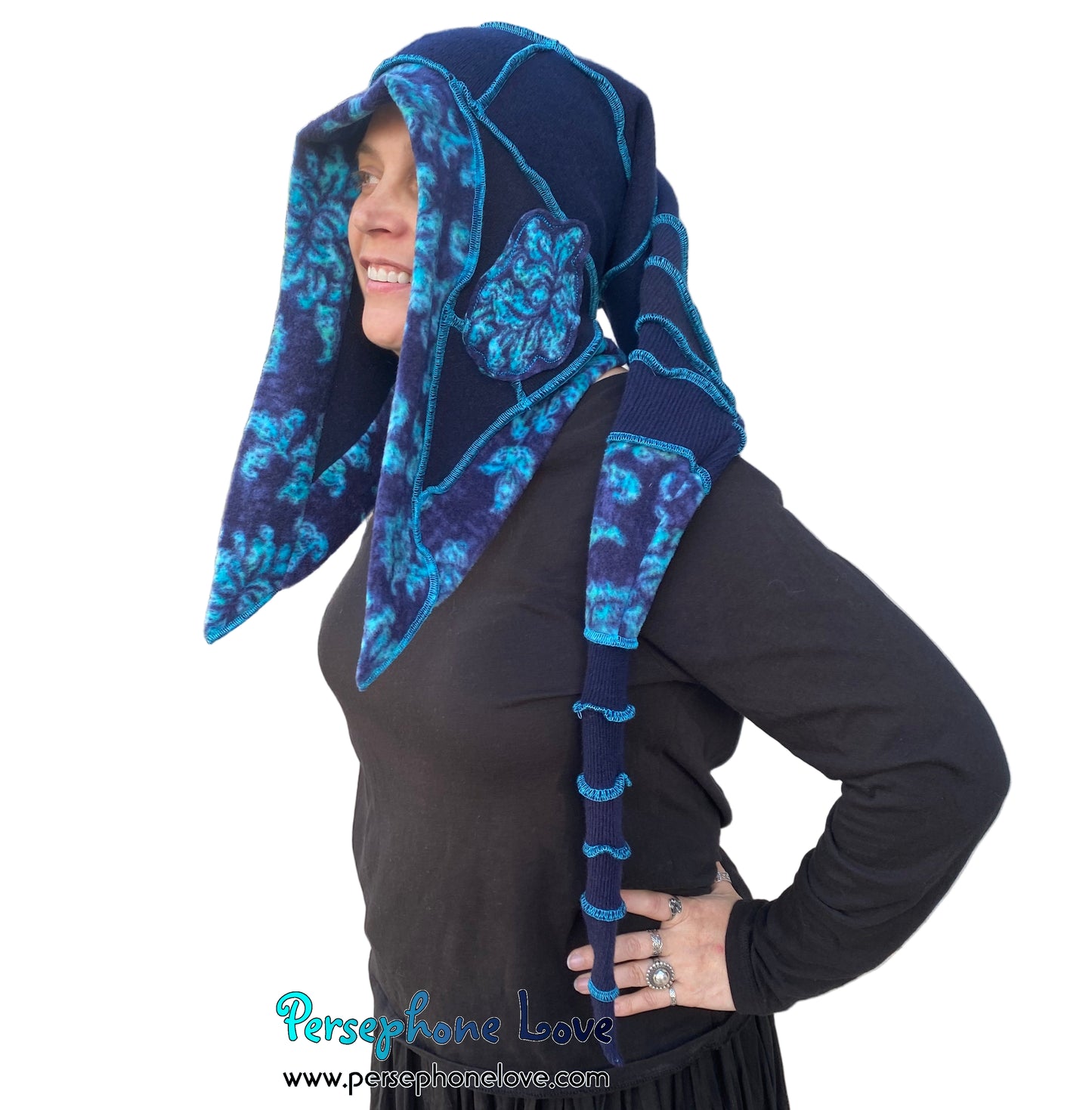 Katwise inspired blue felted 100% cashmere pixie jester hat-1860