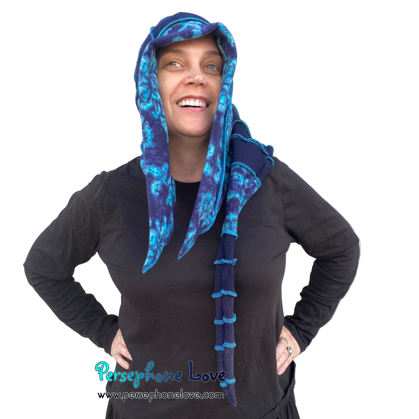 Katwise inspired blue felted 100% cashmere pixie jester hat-1860