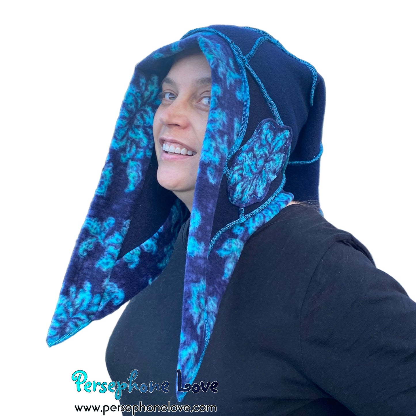 Katwise inspired blue felted 100% cashmere pixie jester hat-1860