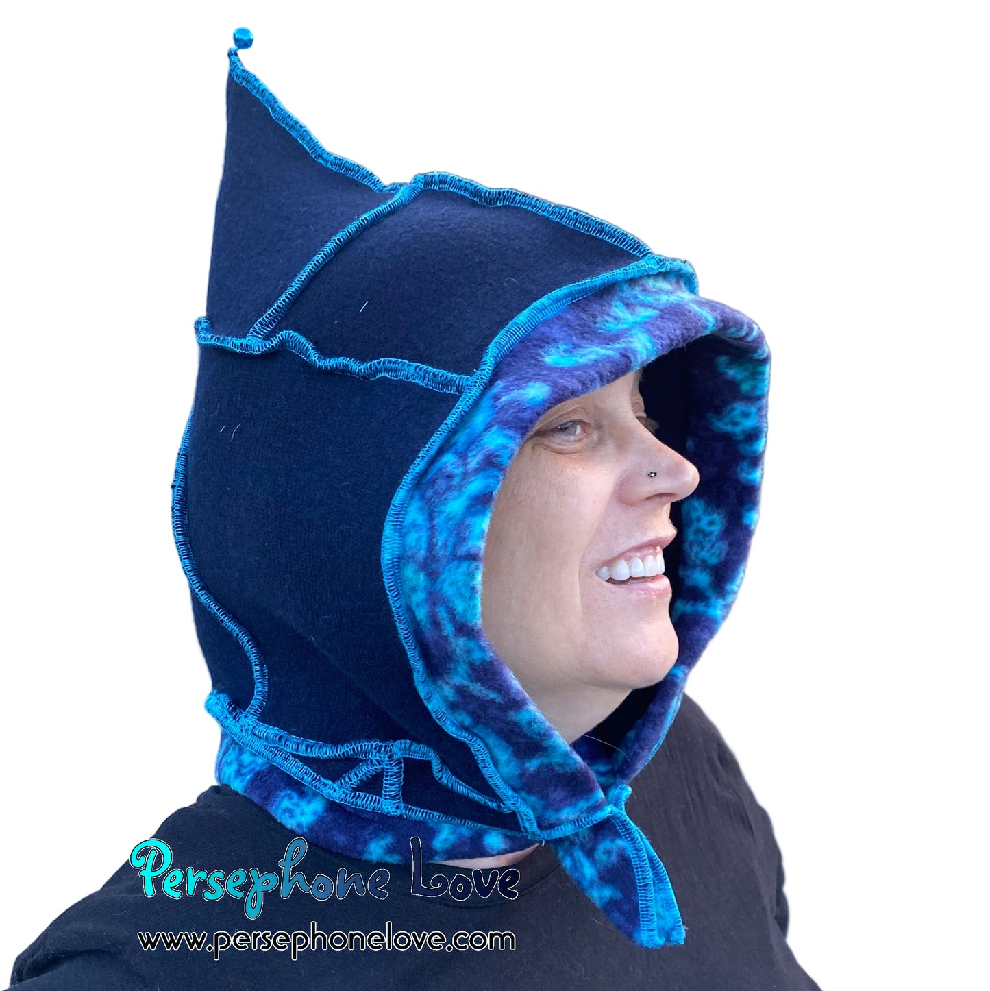 Machine felted 100% cashmere recycled sweater pixie elf hat/hood-1863