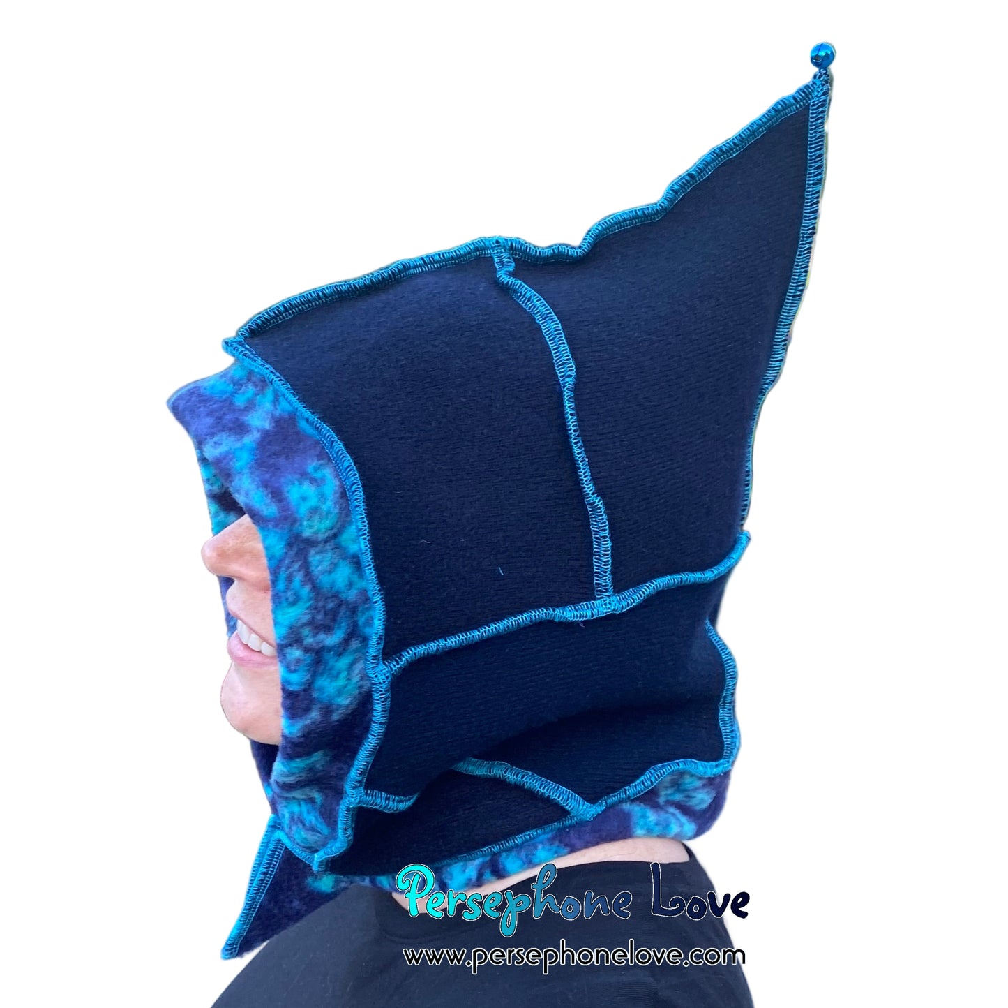 Machine felted 100% cashmere recycled sweater pixie elf hat/hood-1863