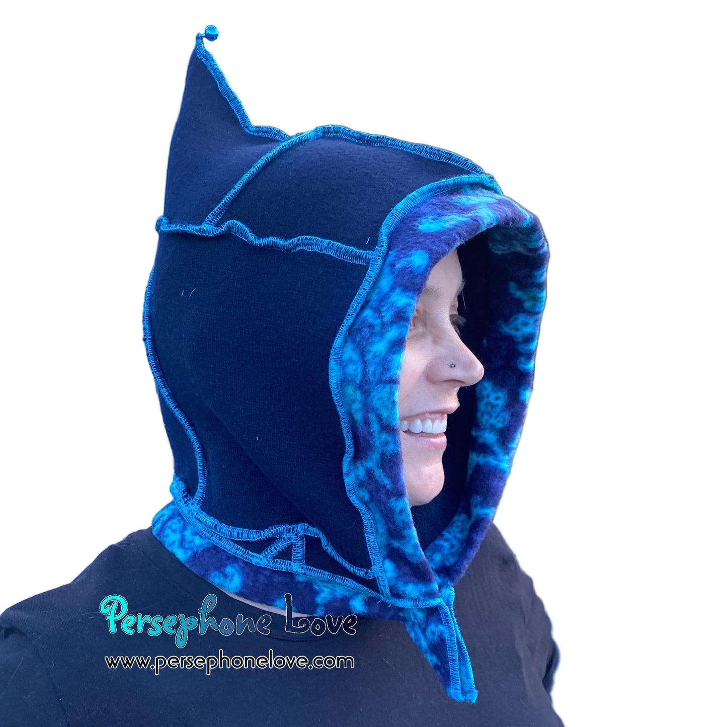 Machine felted 100% cashmere recycled sweater pixie elf hat/hood-1863