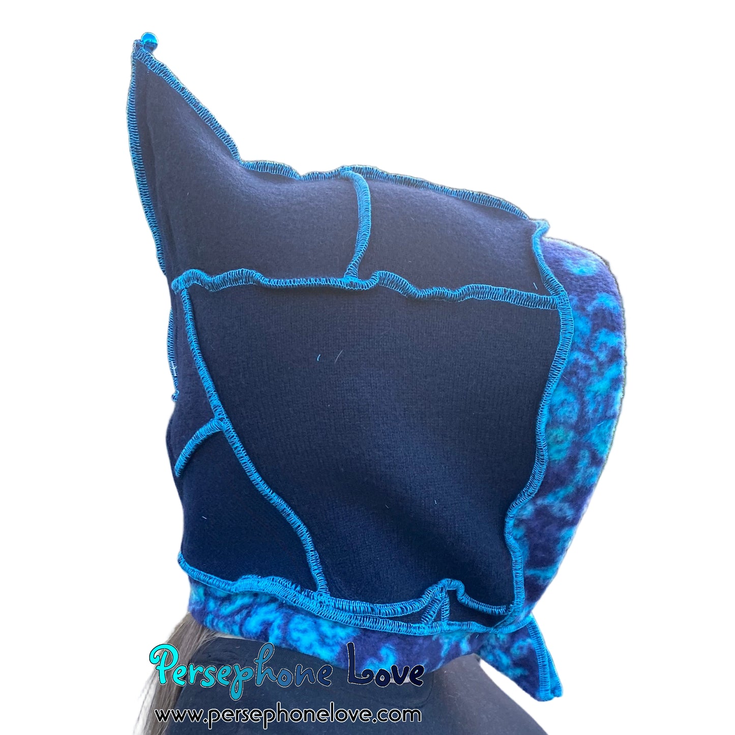 Machine felted 100% cashmere recycled sweater pixie elf hat/hood-1863