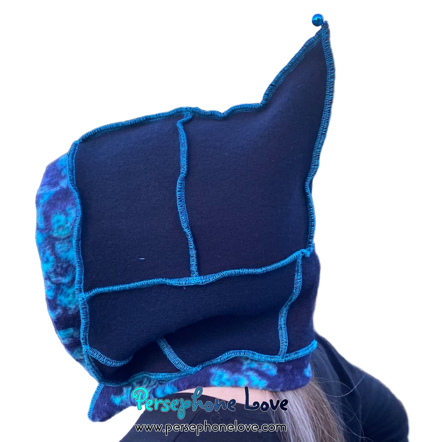 Machine felted 100% cashmere recycled sweater pixie elf hat/hood-1863