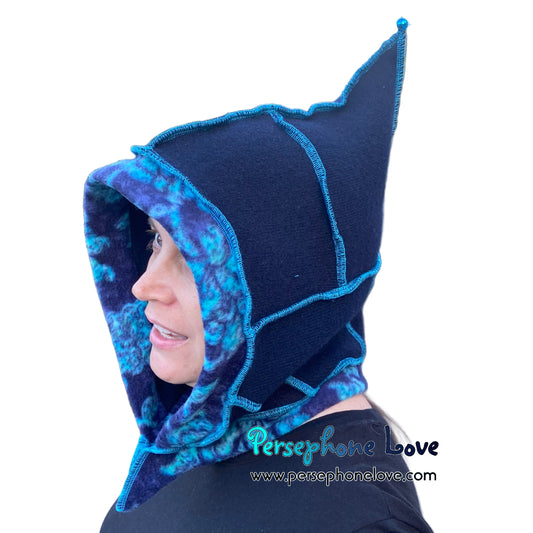 Machine felted 100% cashmere recycled sweater pixie elf hat/hood-1863