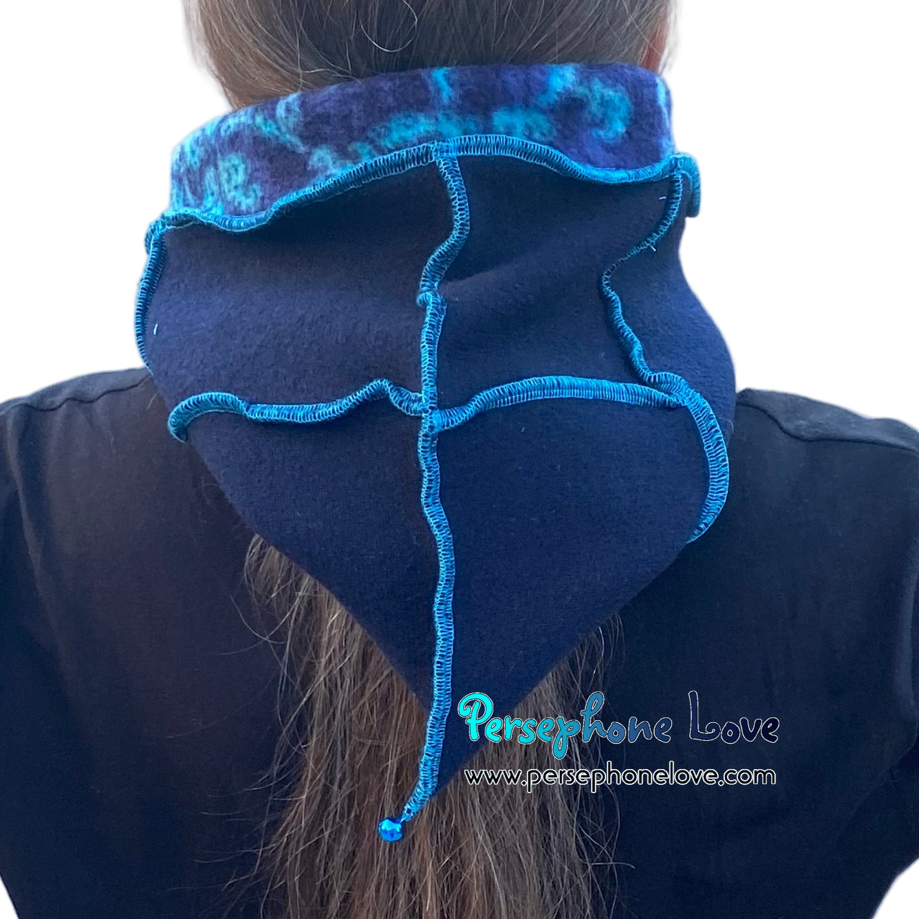 Machine felted 100% cashmere recycled sweater pixie elf hat/hood-1863