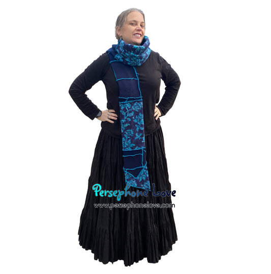 Patchwork blue 100% cashmere upcycled needle-felted sweater scarf -1864