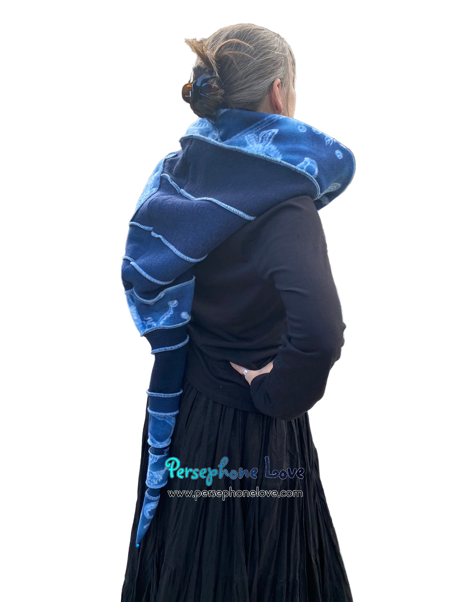 Katwise inspired felted 100% merino wool recycled sweater elf hat/hood-1868