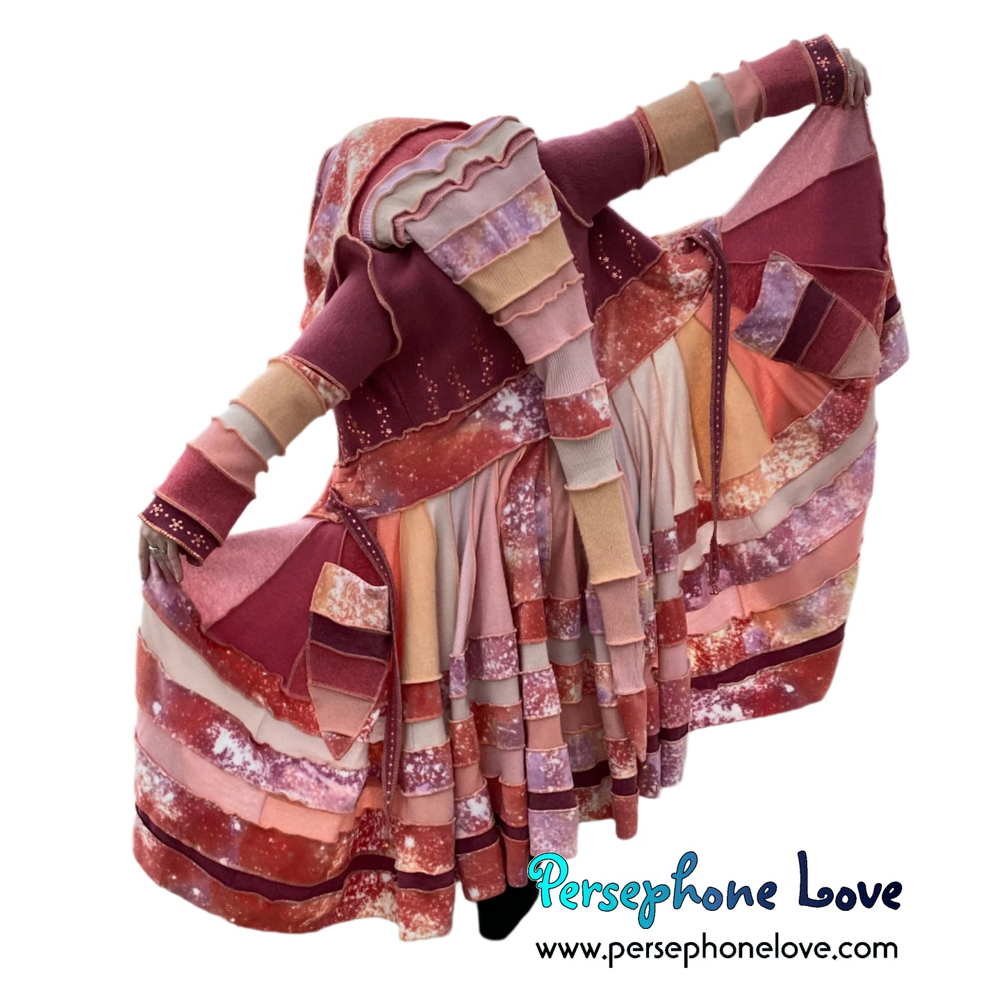 "Easter" Peach needle-felted wool/cashmere Katwise-inspired patchwork elf sweatercoat-2514