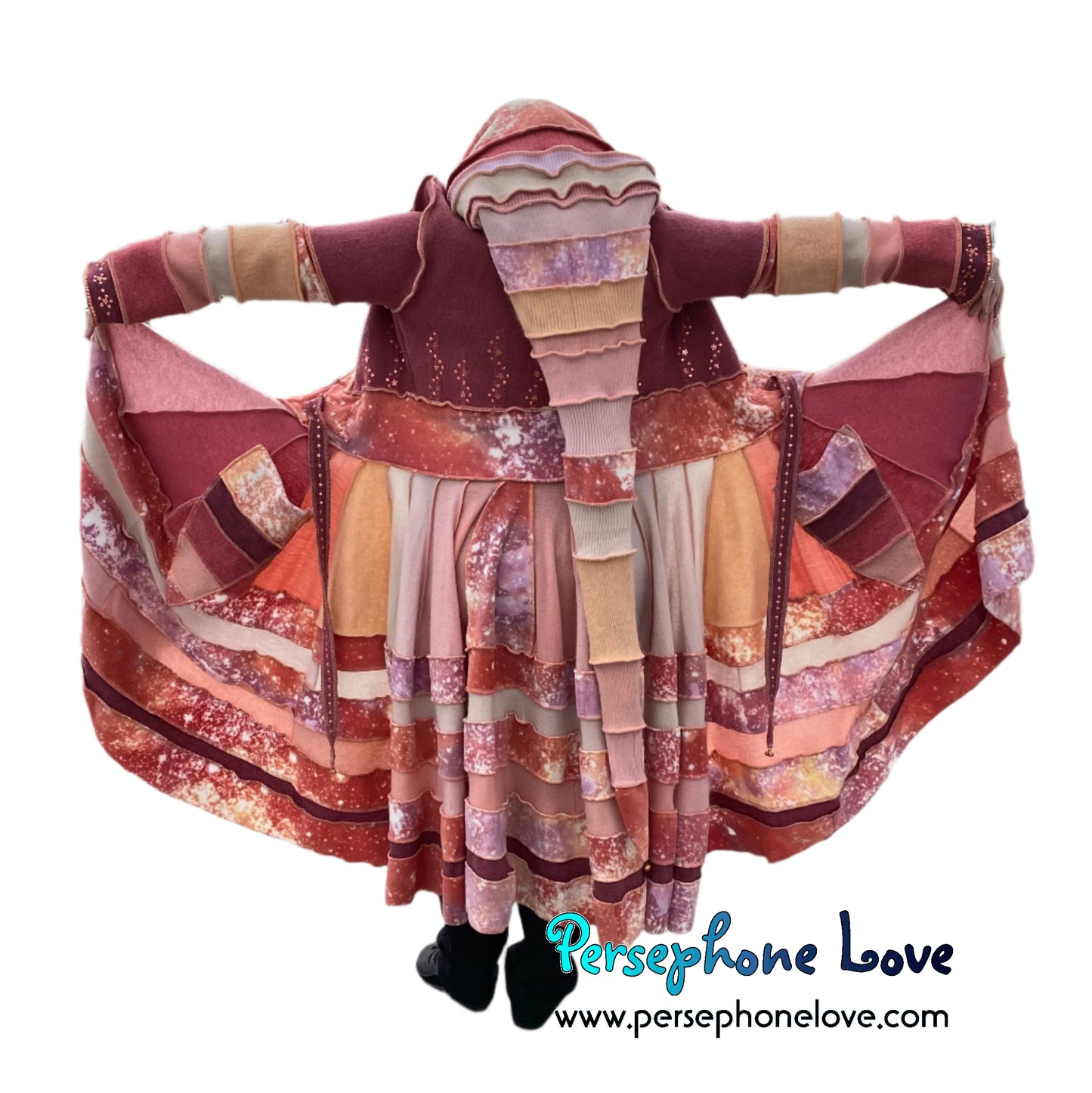 "Easter" Peach needle-felted wool/cashmere Katwise-inspired patchwork elf sweatercoat-2514