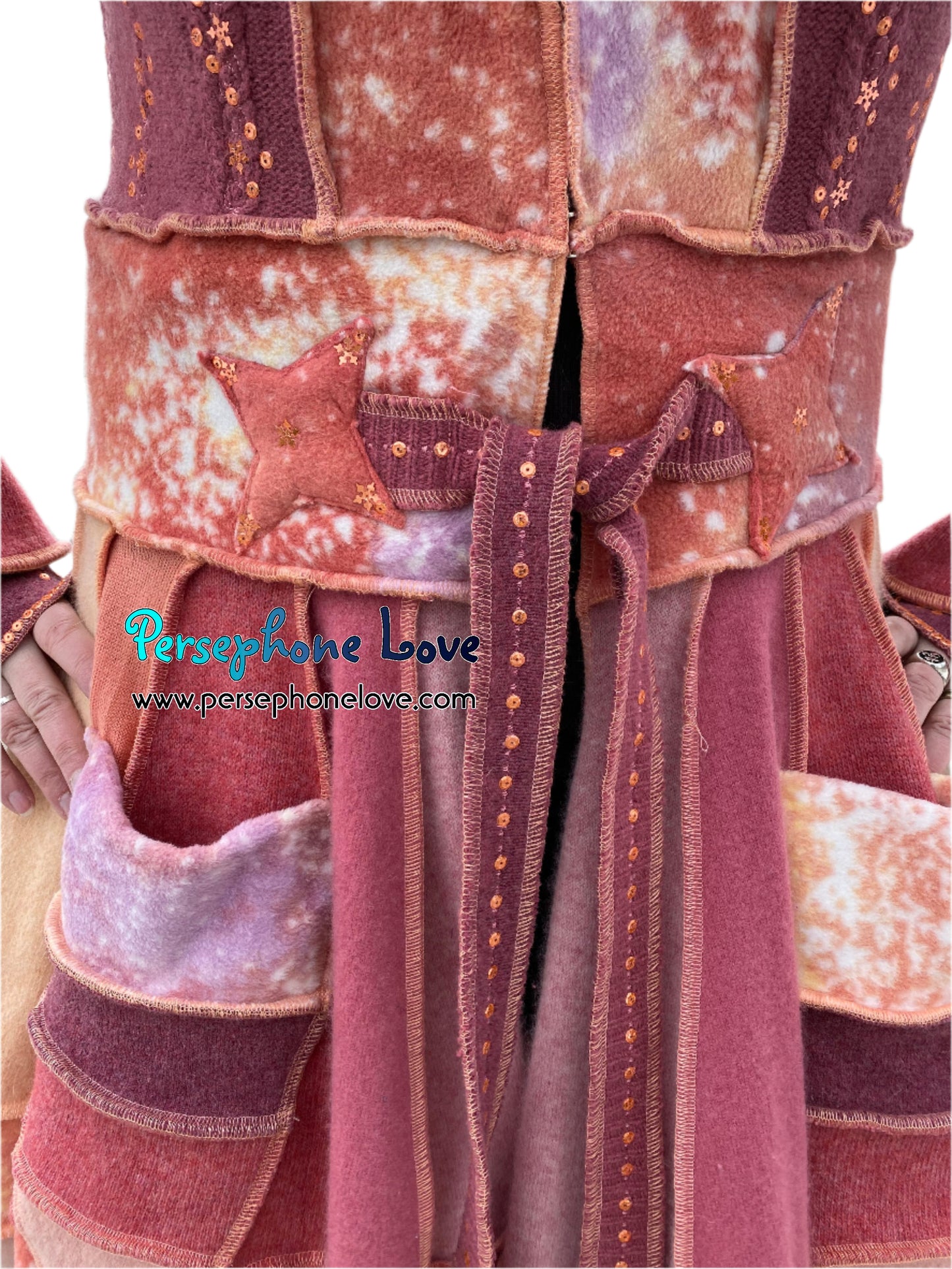 "Easter" Peach needle-felted wool/cashmere Katwise-inspired patchwork elf sweatercoat-2514