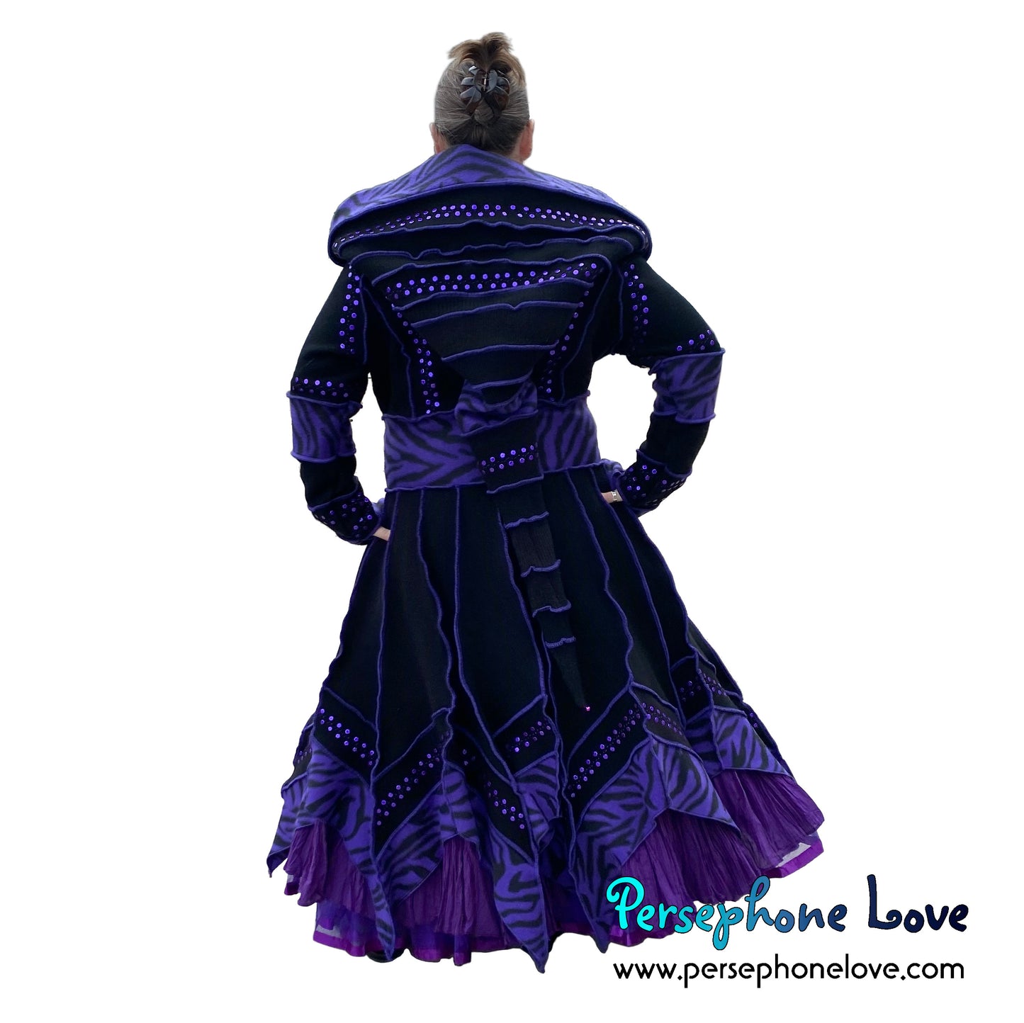 "Sea of Feelings" Black pixie felted 100% cashmere/fleece Katwise-inspired sequin sweatercoat-2579