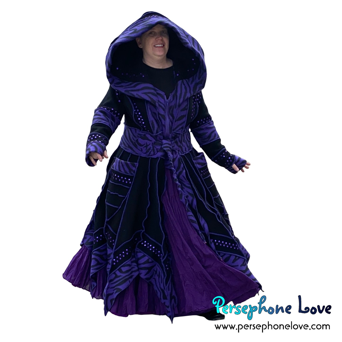 "Sea of Feelings" Black pixie felted 100% cashmere/fleece Katwise-inspired sequin sweatercoat-2579