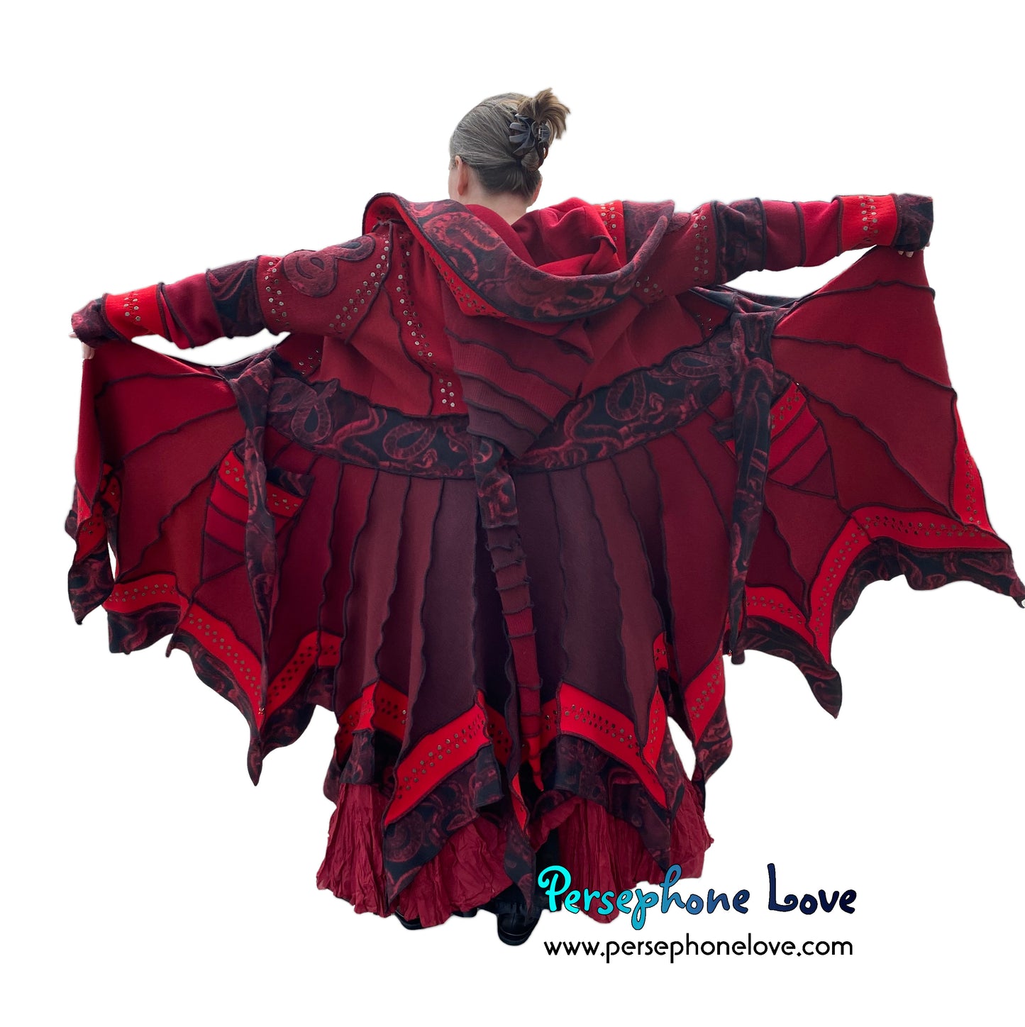 "Angels" Red pixie felted 100% cashmere/fleece Katwise-inspired sequin sweatercoat-2580