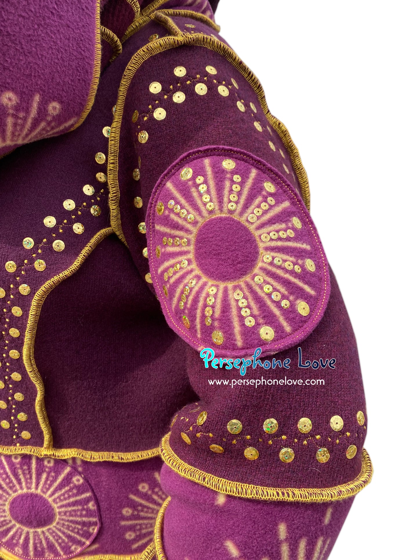 "Sitting on the Moon" magenta celestial pixie felted 100% cashmere/fleece Katwise-inspired sequin sweatercoat-2581